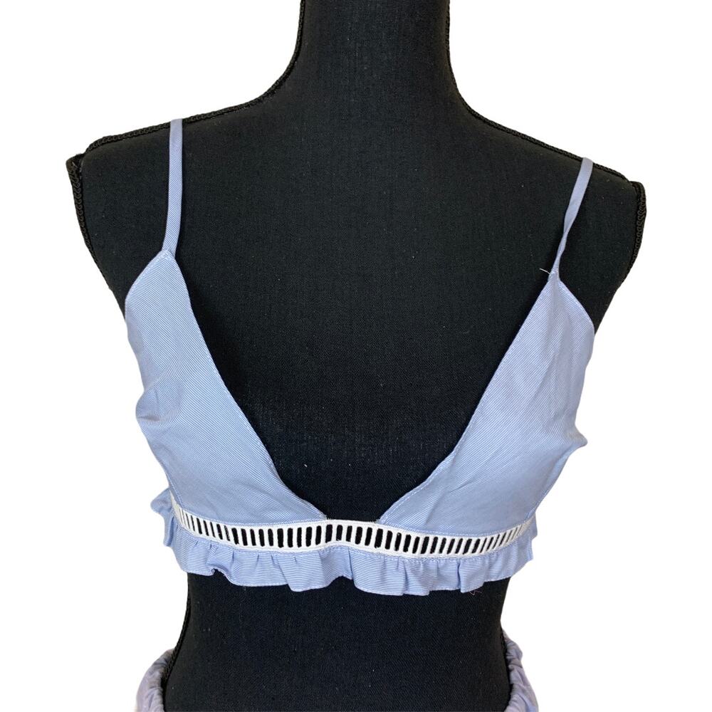 Italian Designer Stripe Cotton Bra Blue White Bralette MEDIUM Sweet Coquette NEW